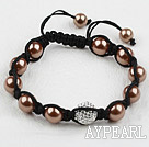 Coffee Farbe Seashell Perlen und Strass Kugel Weaved Shamballa Bracelet
