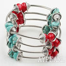 Assorted Red Coral and Turquoise Wrap Bangle Bracelet
