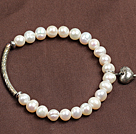 Simple style élégant blanc naturel perles d'eau douce élastique / Bracelet extensible Avec tube et Charm Coeur