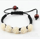 Fashion Style New Design White Turquoise Flower Woven Drawstring Bracelet with Adjustable Thread
