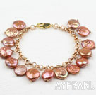Golden Brown Coin Bracelet de perles avec la chaîne Métal Couleur Jaune