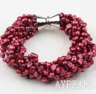 Multi Strands Purple Red Freshwater Pearl Bracelet with Big Magnetic Clasp