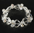 Fasettert Clear Crystal og hjerte form Clear Crystal Elastic Bangle Bracelet