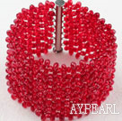 Big Style Red Crystal vävt armband med långa rutschbanan Lås