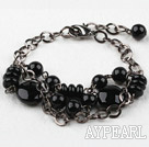 Assortiment Bracelet Agate noir avec chaîne en métal réglable