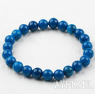 8mm Round Dark Blue Agate Elastic Beaded Bracelet