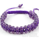 Fashion Style Two Rows Round Amethyst Woven Adjustable Drawstring Bracelet