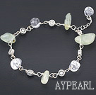 simple white pearl and green rutilated quartz bracelet with lobster clasp