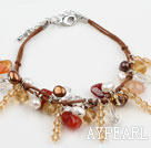 Brown Serie Assortert Pearl Crystal og Agate armbånd med Brown Tråd