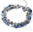 pearl and blue gem bracelet with metal chain and lobster clasp