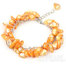 8-10мм окрашенной оранжевым жемчужный браслет с металлической цепочкой и омаров застежка