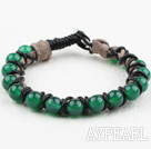 Cuir Fashion Style ronde et Bracelet Agate verte avec fermoir en métal