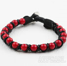 Fashion Style Leder und Round Red Coral Armband mit Metallschließe
