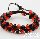 Fashion Style à deux rangs Bracelet cordon noir et rouge cristal