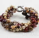 Brown Series Multi Strand Freshwater Pearl Crystal and Yellow Opal Bracelet with Moonlight Clasp