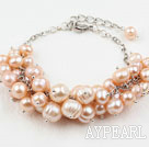 Natural Pink Freshwater Pearl Bracelet with Metal Chain