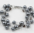 Multi Strands Round Black Gray Seashell Bracelet with Lobster Clasp