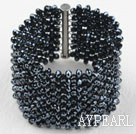 Stor og bred stil Tungsten Black Crystal Woven Bangle Bracelet