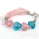 lovely crystal heart colored glaze bracelet with toggle clasp