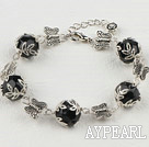 black crystal tibet silver butterfly bracelet with extendable chain
