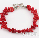 red coral chips bracelet with lobster clasp