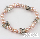 7-8Mm Natural Purple Freshwater Pearl Beaded Bracelet With Butterfly Metal Charm