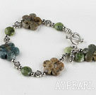 green agate flower bracelet with toggle clasp