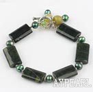 green pearl olive and black agate stone bracelet with toggle clasp