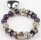natural 12mm round amethyst bracelet with heart charm