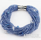 blue lampwork glass beads pearl bracelet with magnetic clasp