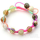 Multi Color 10mm Round Colorful Jade Stone and Rhinestone Beads Adjustable Drawstring Bracelet