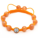 Orange Series 10mm Round Orange Cats Eye and Rhinestone Beads Adjustable Drawstring Bracelet