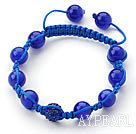 Dark Blue Series 10mm Ronde Dark Blue Cats Eye et perles de strass Bracelet avec cordon de serrage réglable