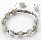 Gris Series 10mm rond gris pierre de lune et perles strass Bracelet avec cordon de serrage réglable