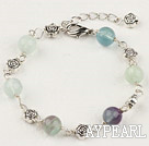 lovely rainbow flourite and tibet silver flower beaded bracelet with extendable chain