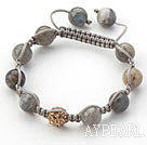 Gray Series 10mm Round Flashing Stone and Rhinestone Beads Adjustable Drawstring Bracelet