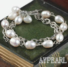 double strand white pearl bracelet with toggle clasp