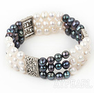 white and black pearl 3 strand bracelet