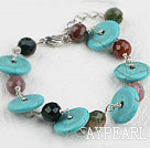 Beautiful Round Faceted Indian Agate And Blue Disc Turquoise Bracelet With Extendable Chain