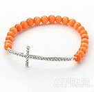 Orange Orange Série Cats Eye et Sideway / Side White Way croix de Rhinestone Bracelet extensible