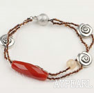 Nice 2-Strand Large Red Agate And Charm Beaded Bracelet With Ball Clasp 