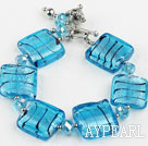Meer blau gefärbte Glasur und Kristall Armband mit Knebelverschluss