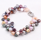 three strand black pearl and crystal bracelet 