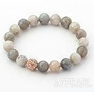 Gris Series 10mm gris pierre de lune et perles strass Bracelet avec cordon de serrage réglable