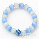 10mm blau und grau Katzenauge und Strass Perlen Stretch-Armband