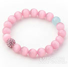 10mm couleur rose Cats Eye et strass Bracelet extensible perles