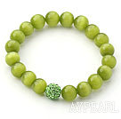 10mm Grass Grün Farbe Cats Eye Perlen und Strass Stretch Armband