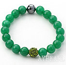 Mörkgrön Series 10mm Grön Jade och Rhinestone Beaded Stretch Bracelet