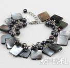 black pearl and lip shell bracelet with extendable chain