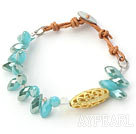 Design nou lac albastru de cristal Jade și imitație de aur Bratara de accesorii cu Brown cablu din piele